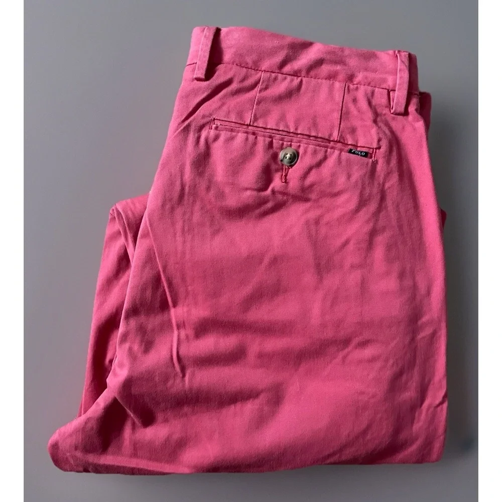 Polo Ralph Lauren Chino Pants Trousers Straight Leg Flat Front Pink 34x30 JBHS